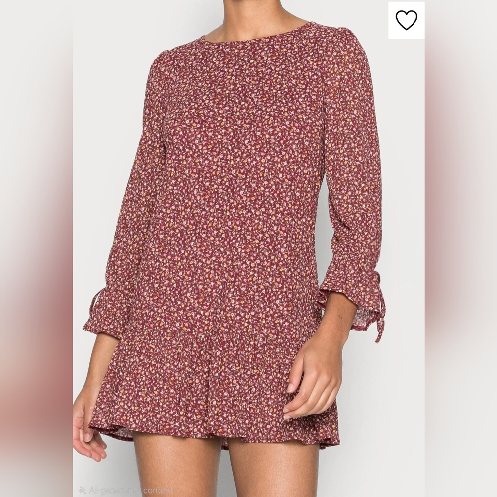 Burgundy Floral Dress with Tiered Hem